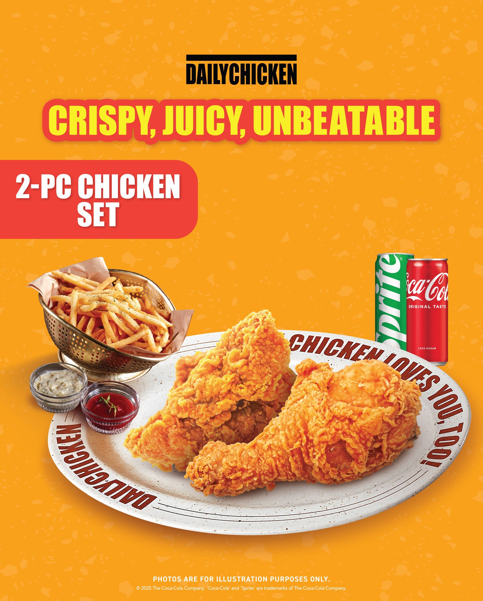 Double the crunch, double the joy! Enjoy our 2-pc Chicken Set with fries & a drink for just $10.50++. Available for dine-in at Bugis Junction only.

#DailyChickenSG #LoveAtFirstBite #TheChickenLovesYouToo #MoreChickenMoreCrunch #sgfoodie #sgeats #singaporefood